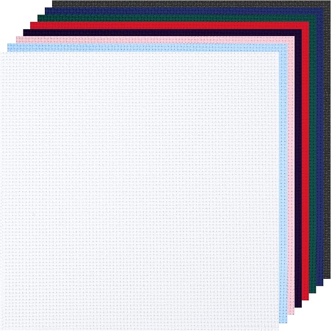 8 PCS Cross Stitch Aida Fabric 14 Count, 8 Colors 9.8 by 9.8 Inch, Classic by MYFAMIREA