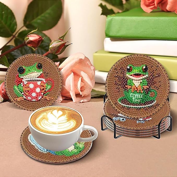 Clendo 8 PCS Coffee Frog Diamond Art Coaster Kits - Image 6