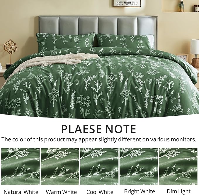 MUXHOMO Duvet Cover Full Size, Reversible Floral Dark Green Duvet Cover Set - Image 4