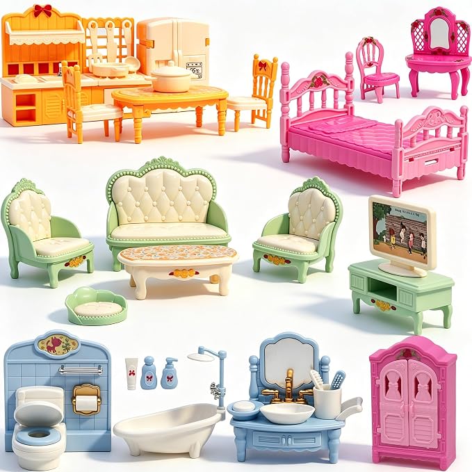 Dollhouse Furniture Set-38 Pcs, Miniature Doll House Accessories by Unknown