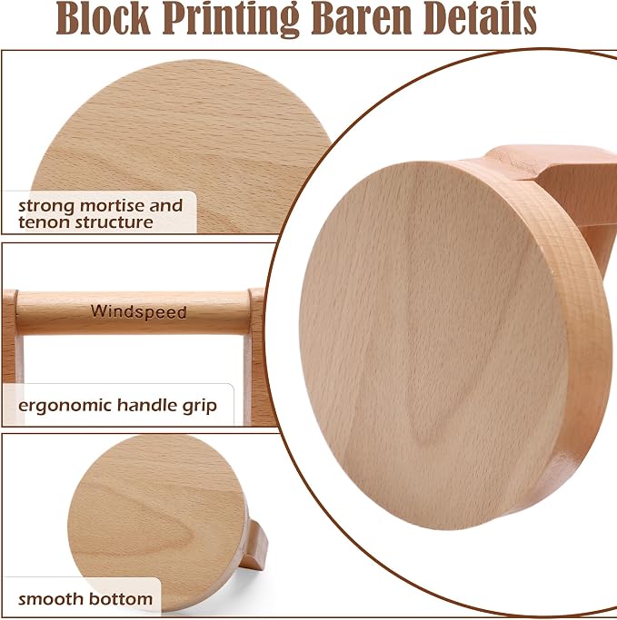 1+1 Pcs Block Printing Baren, Windspeed Wood Baren Printmaking Tool Supplies - Image 3
