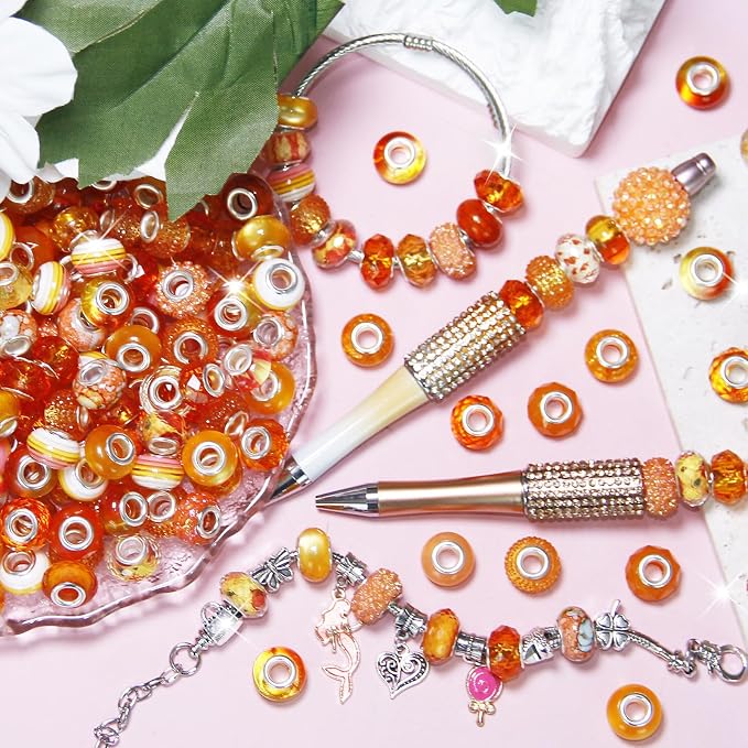 60Pcs Large Hole Beads Spacer Beads Orange Assorted European Craft Big Beads - Image 3