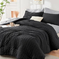 HYMOKEGE Black/Light Grey Full Size Comforter Sets Seersucker 7 Pieces by HYMOKEGE