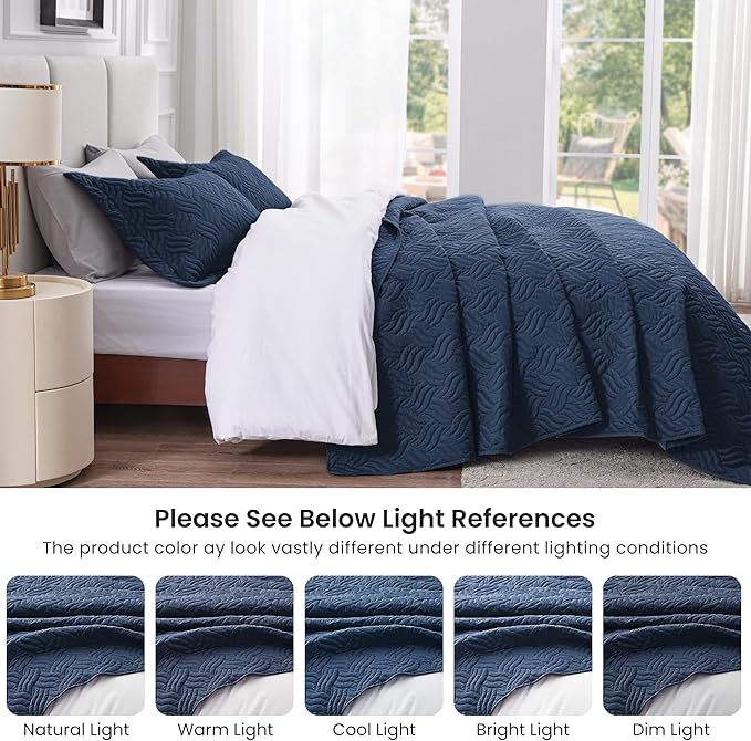 Love's cabin California King Size Quilt Bedding Set Navy Bedspread - Image 5