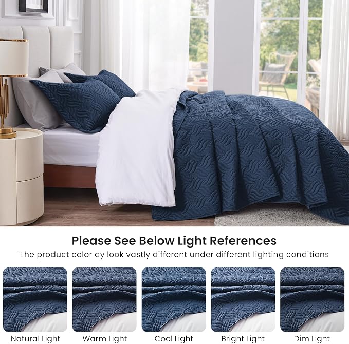 Love's cabin King Size Quilt Set Navy Blue Bedspreads - Image 5