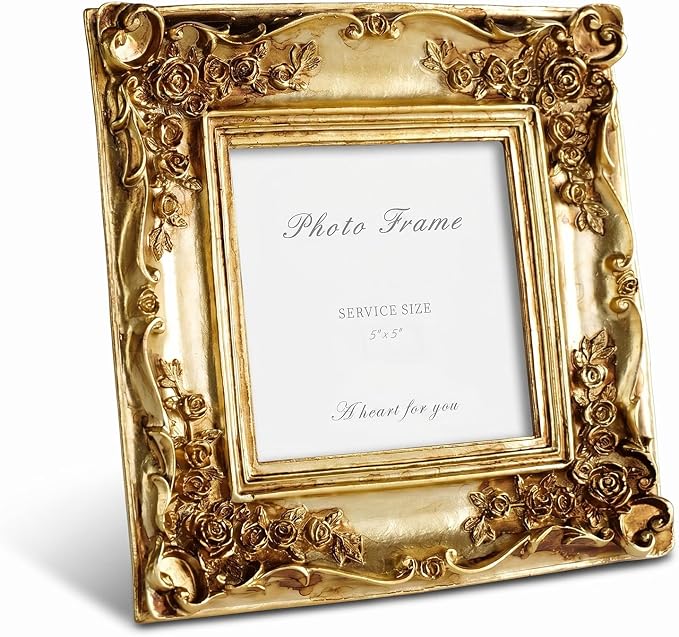 5x5 Gold Picture Frame Square, Vintage Ornate Floral Decorative Photo Frame | by Cuspin