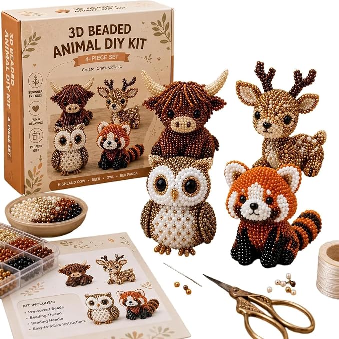 VEEBASY Tiny 3D Beaded Animal DIY Kit, Easy DIY Beading Embroidery Kit by Unknown