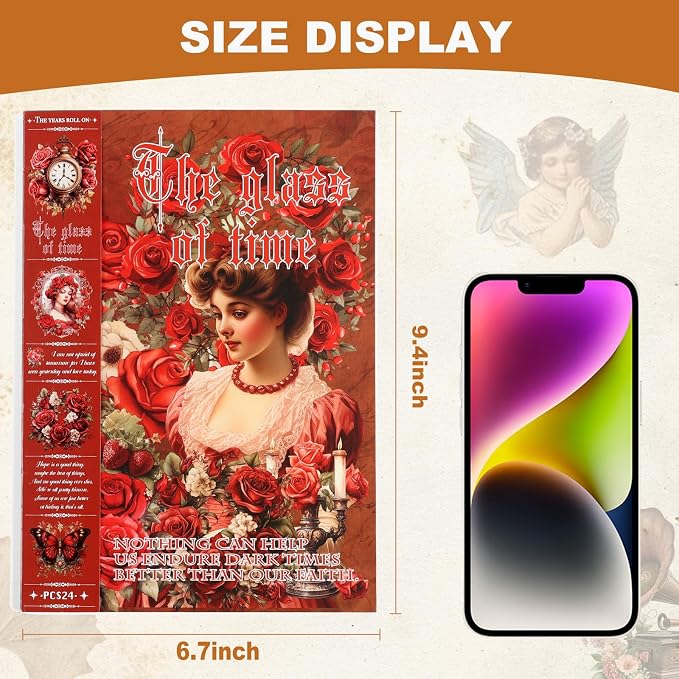 Vintage Ephemera Sticker 24 Sheets precut 300 washi Stickers Paper Journal - Image 4