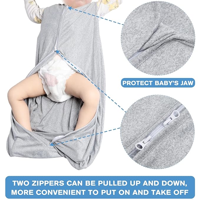 3 Pack Baby Sleep Sack 6-12 Months 100% Rayon Cotton Baby Sleeping Bag 2-Way Zipper Toddler Wearable Blankets Comfy Stretchy Thin Sleep Sacks TOG 0.3