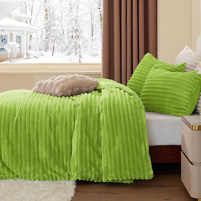 BEDELITE Fleece King Comforter Set -Super Soft & Warm Fluffy Dark Citron Bedding - Image 4