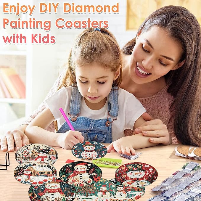 ijbnhd 8 PCS Diamond Art Coasters, Christmas Snowman Cork Wooden Pad | Diamond - Image 5