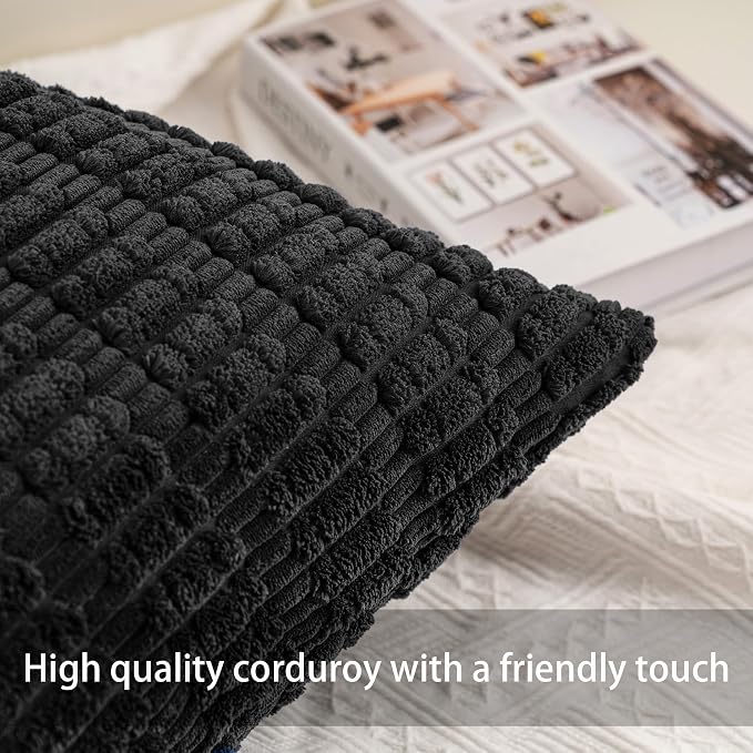 Aegero Pack of 2 Corduroy Decorative Throw Pillow Covers 20x20 InchSoft Striped - Image 2
