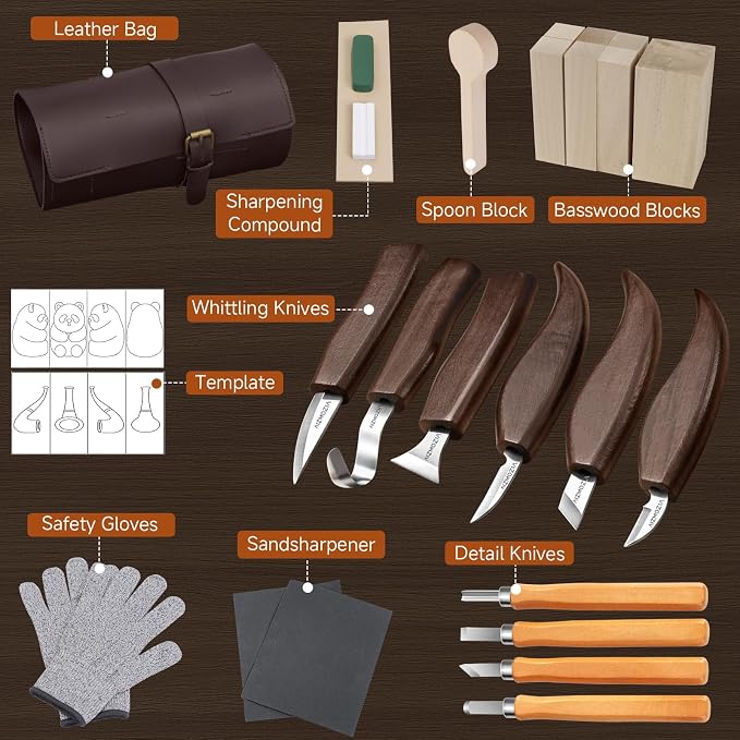 Wood Carving Kit for Beginners – 25pcs Whittling Knife Kit Wood Carving Tools - Image 5