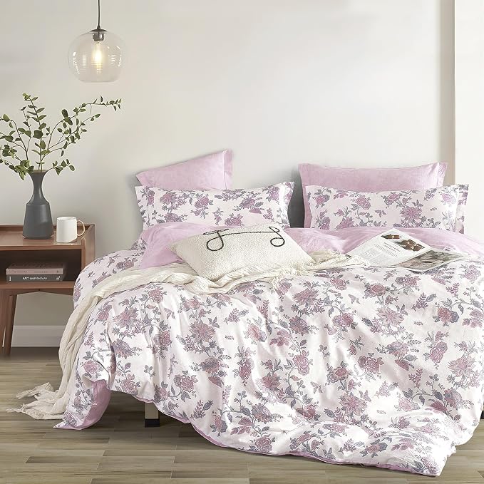 LEMIROE Pink Floral Cotton Comforter King Size 3PC by LEMIROEBEDDING