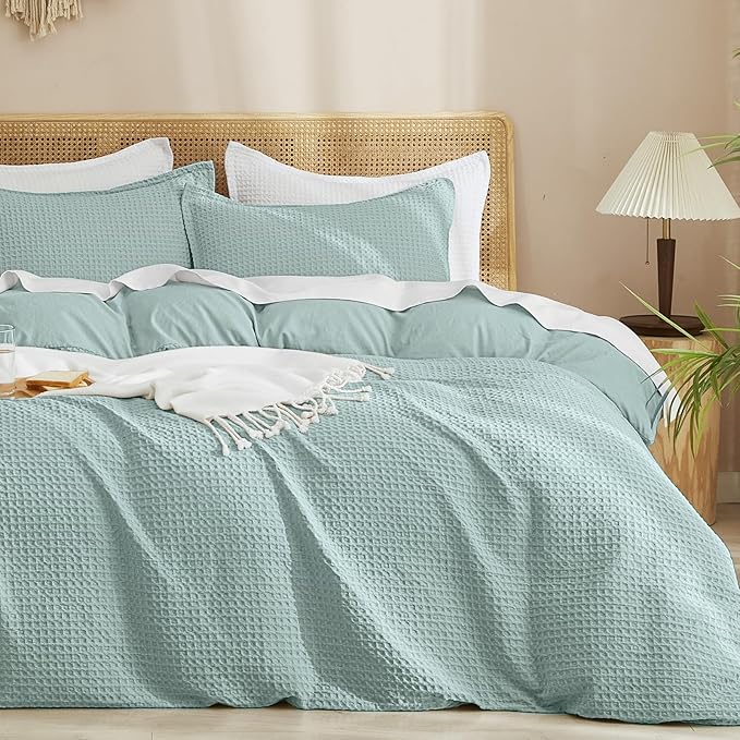 PHF Waffle Weave Duvet Cover Set King Size, No Snagging Ultra Soft Luxury by PHF