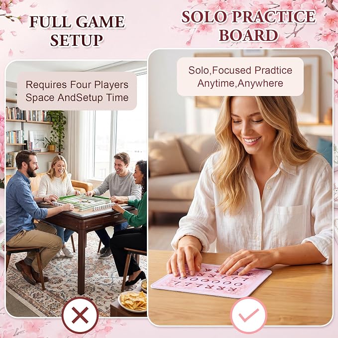Solo Mahjong Practice Mat, 7.9 x 7 Inch Waterproof Rubber Mahjong Training Board - Image 6
