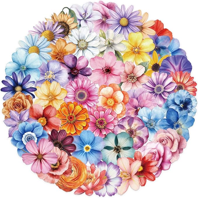 50PCS Flower Stickers PET Transparent Stickers Colorful Nature Decals - Image 6