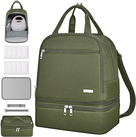 DERJUNSTAR Breast pump travel bag, Spectra Pump Backpack, Mini Pumping Bags with Pockets for Working Mom, Compatible with Spectra S1, S2, Green