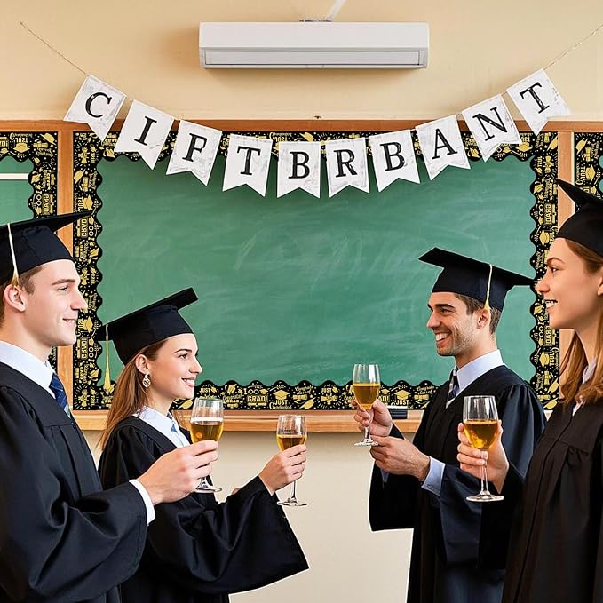 69 Feet Graduation Bulletin Board Decorations Congrats Grad Black Gold - Image 5