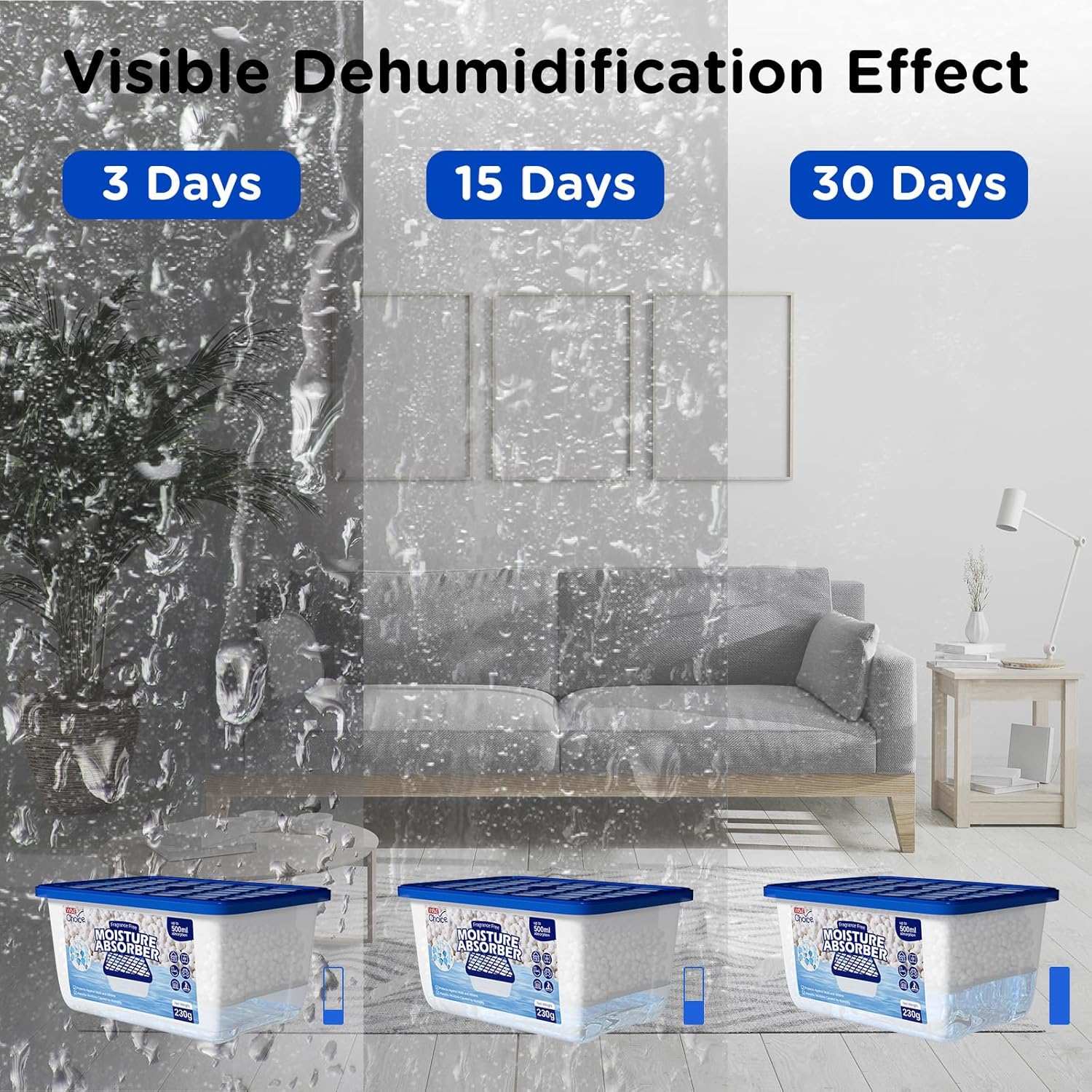 W&E Choice Moisture Absorbers, Portable Humidity Absorber Boxes for Your Bathroom, Closet & Car, Dehumidifier with Fragrance Free, 6 Pack