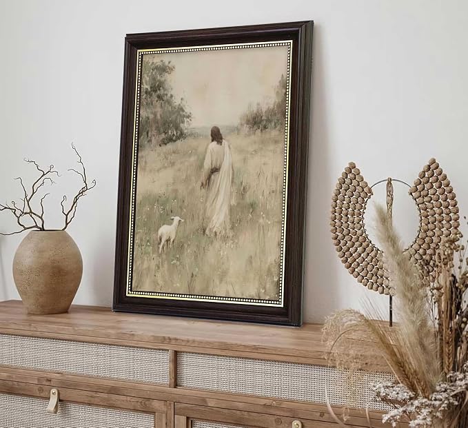 Jesus And Lamb Wall Art Framed Jesus Leaves The 99 Sheep Wall Decor The Lost - Image 3