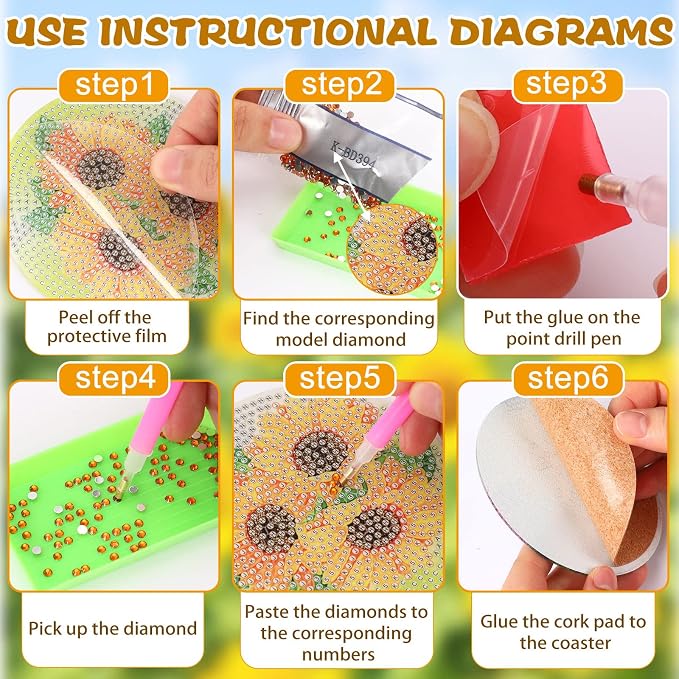 UPINS 8Pcs Sunflower Diamond Art Painting Coasters - Image 3