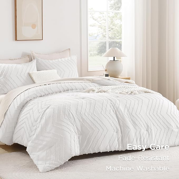 Andency White Comforter Full Size, Boho Soft Fluffy Warm Lightweight Bedding - Image 3