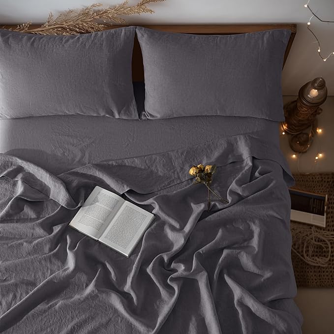 LBRO2M 100% Pure Linen Sheet Set Deep Pocket Up to 16" Bed Sheets Sets by LBRO2MBedding