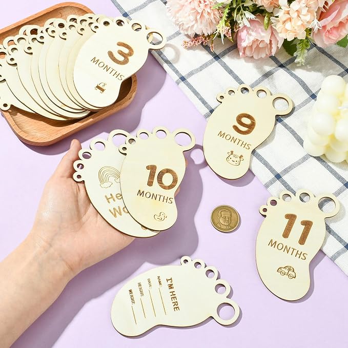 14 pcs Footprint Theme Unfinished Wooden Cutout Charms Baby Newborn Wood Cutouts - Image 4
