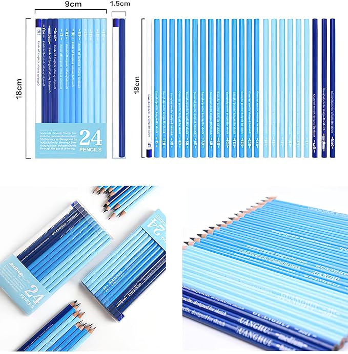 YYMIYU 24 Drawing Pencils Set, Art Sketching Pencils Charcoal Set 14B, & Soft - Image 7