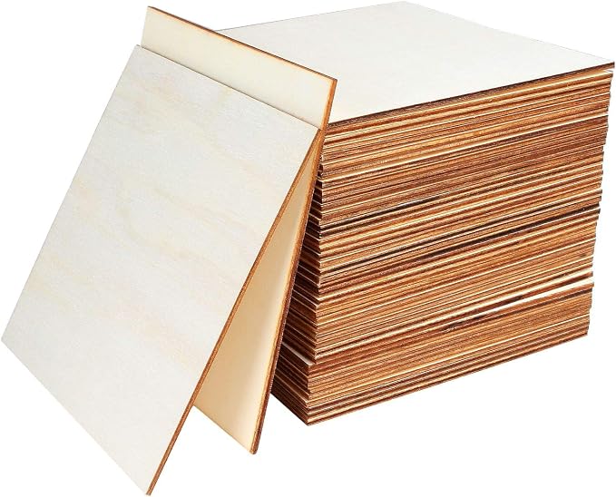 50 Pieces 6x6 Inch Wood Squares Unfinished Basswood Plywood Wooden Sheets 1/8 by ZOEYES