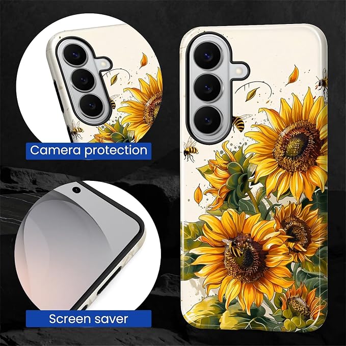 for Samsung Galaxy S26 Case, Sunflowers Bees Pattern Glossy 2 in 1 Shockproof - Image 5