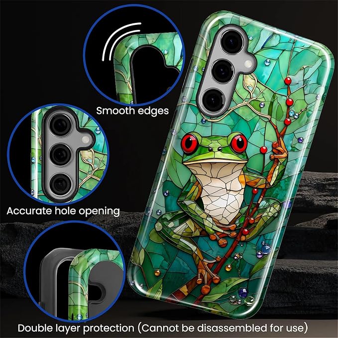 for Samsung Galaxy S24 Case, Frog Stained Glass Pattern Glossy 2 in 1 - Image 5