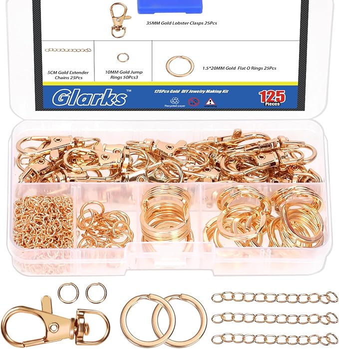 Glarks 125pcs Golden Keychain Making Kit, Keychain Craft Supplies Including Key by Glarks