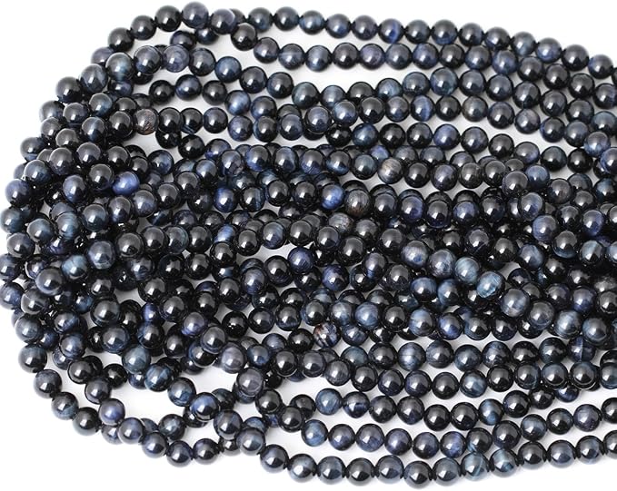 60PCS 6mm Natural Blue Tiger Eye Gemstone Round Loose Beads - Image 3