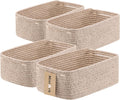 Small Storage Baskets for Organizing | Closet Organizer Bins | Shelf Toy Basket | Woven Rope Baskets | Cube Decorative Box | Shallow Basket | 13x8.5x5.1” | 4 Packs Mixed Brown