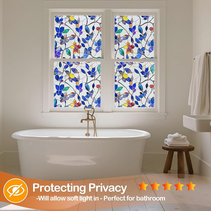 Countewol Colorful Leaf Static Cling Window Film Frosted Stained Glass Privacy - Image 6