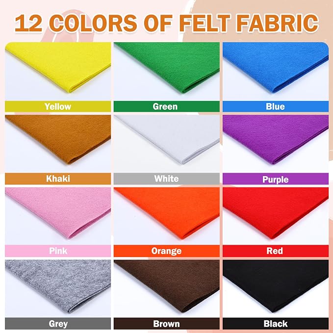 12 Rolls 8"x35" 1.4mm Thick Soft Felt Fabric Sheet 12 Assorted Classic Series - Image 3
