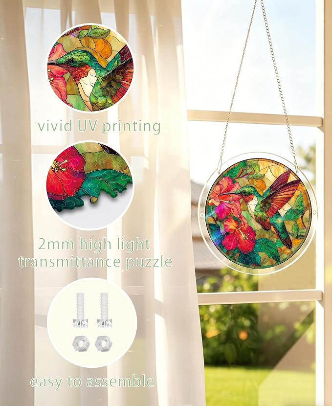 Acrylic Puzzle Suncatcher, Flowers Hummingbird Sun Catcher - Image 7