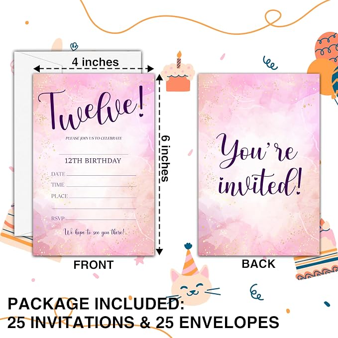 Pink Lover Birthday Invitations, 25 Double-Sided Invitation Cards - Image 2