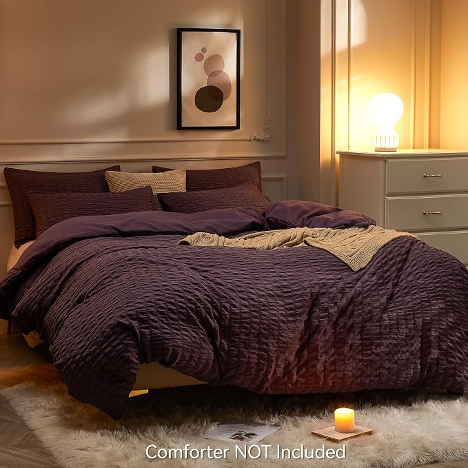 JELLYMONI Purple Duvet Cover Cal King Size, Soft Breathable Seersucker Duvet - Image 3