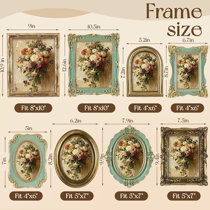 Lineshading 8 Pcs Gold and Green Picture Vintage Gallery Wall Frame Set - Image 2