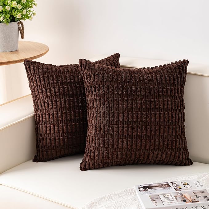 Aegero Pack of 2 Corduroy Decorative Throw Pillow Covers 16x16 Inch Soft by Unknown