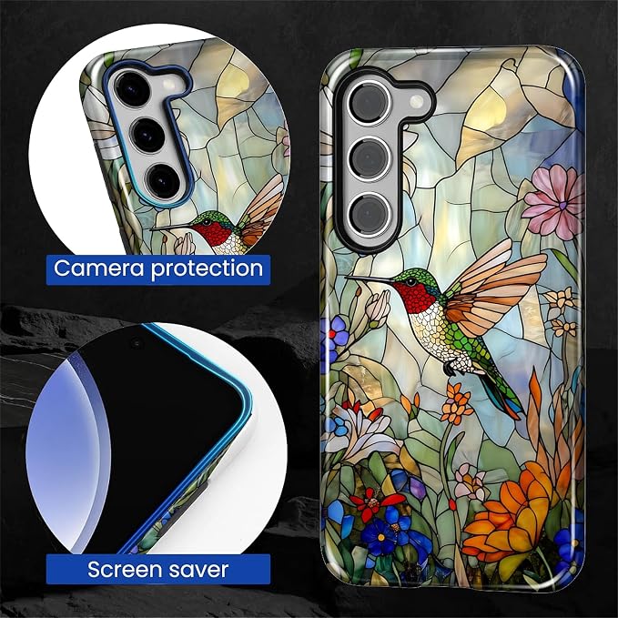 for Samsung Galaxy S23 Plus Case, Hummingbird Wildflower Stained Glass Pattern - Image 6
