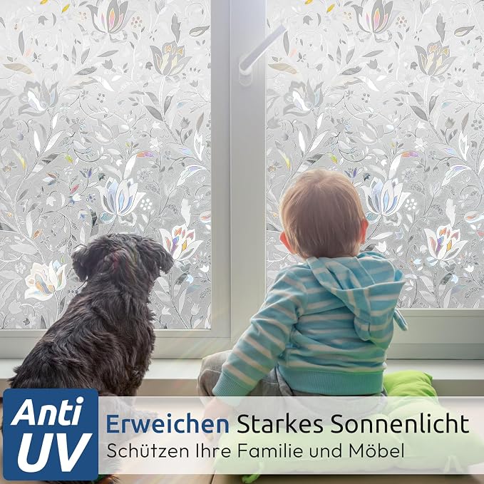 rabbitgoo Window Privacy Film, Stained Glass Cling, Tulip 35.4" x 78.7" | - Image 3