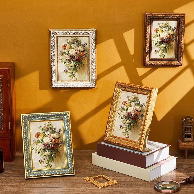 4 Pack Ornate Gold Vintage Picture Frame Sets, 5 x 7 Inch Ornate Vintage Photo - Image 7