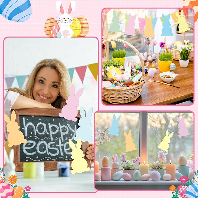 Funrous 80 Pcs Easter Bunny Cutouts Pastel Rabbit Shape Paper Cutouts Easter - Image 3