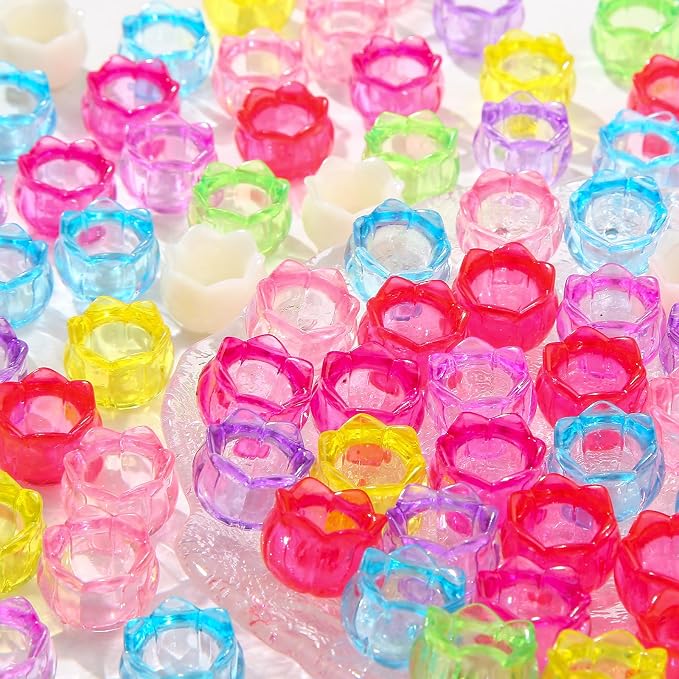 40pcs Acrylic Beads Transparent Colorful Lotus Flower Holder Beads Acrylic - Image 7