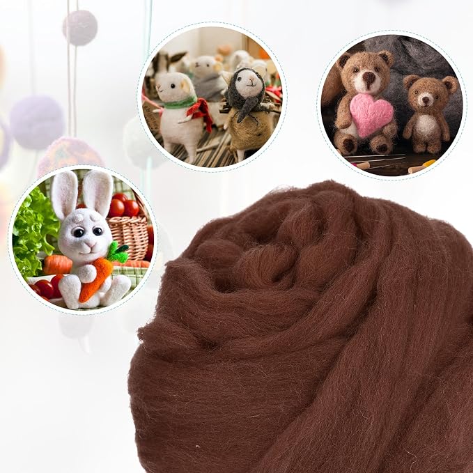 uxcell Needle Felting Wool, 8.5 Oz Nature Fibre Wool Yarn Roving - Image 4