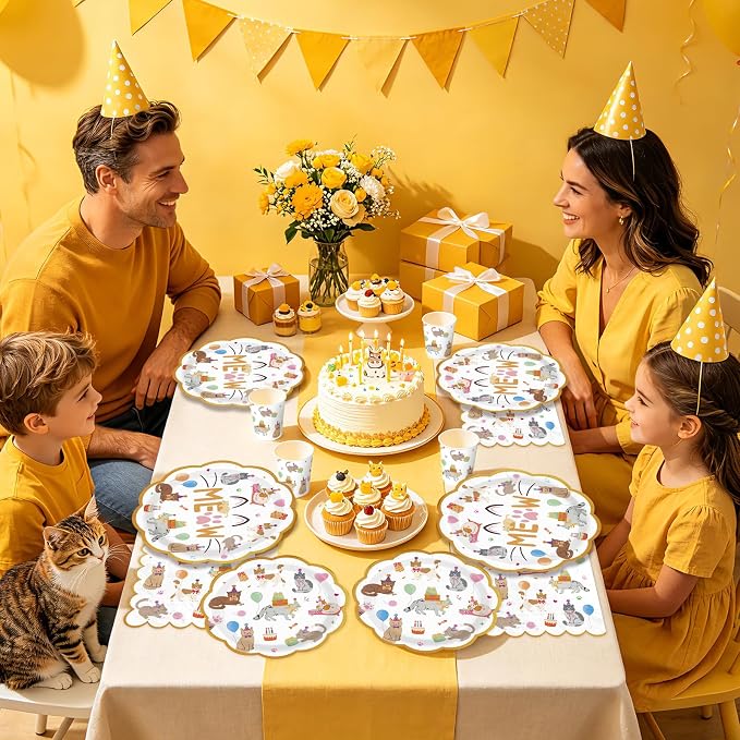 168Pcs Cat Themed Birthday Party Supplies Cute Animal Parade Plates Napkins - Image 7